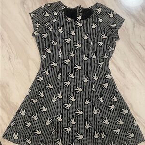 Navy and White Bird Print Dress